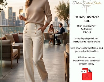 Sailor Pants Digital Sewing Pattern PDF – High Waist Wide Leg Women’s Trousers – Easy Sewing 36/58 FR/US
