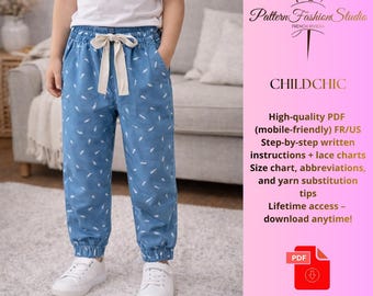 Easy Children’s Pants Digital Sewing Pattern PDF – Elastic Waist Trousers 2–12 Years – Beginner Friendly US/FR