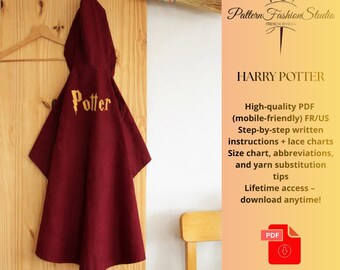 Harry P*tter Wizard Robe Digital Sewing Pattern PDF – Hogwarts Cloak for Kids, Hooded Cape Costume Fr/Us