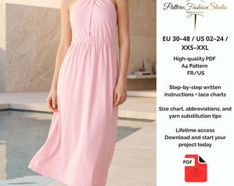 Halter Midi Summer Dress Sewing Pattern PDF – Backless Summer Dress for Women – Digital Sewing Pattern - EU 30–48 / US 02–24 / xxs/xxl