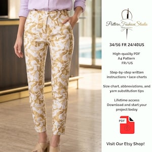 Slim Fit Pants Digital Sewing Pattern PDF – Women’s Ankle Cigarette Trousers High Waist – Easy Sewing Size 34/56 24/40 US/FR
