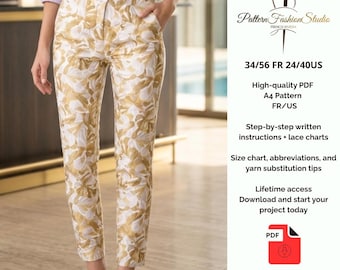 Slim Fit Pants Digital Sewing Pattern PDF – Women’s Ankle Cigarette Trousers High Waist – Easy Sewing Size 34/56 24/40 US/FR