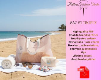 Tote Bag Sewing Patterns PDF – Set of 3 Lined Canvas, Reversible Quilted, Mesh Beach Bags US/FR