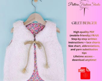 Kids Shepherd Vest Digital Sewing Pattern PDF – Reversible Gilet Berger, Sizes 3–12 Years US/FR