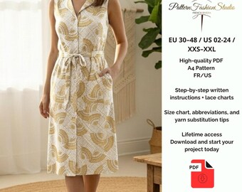 Sleeveless Button Front Midi Dress Sewing Pattern PDF Summer Dress Pattern for Women – Digital Sewing Pattern Sizes FR 34/56 US 02/24 xs-xl