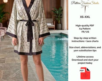 Satin Kimono Robe Digital Sewing Pattern PDF – Elegant Lightweight Robe – Beginner Friendly Sewing Pattern Sizes xs/xxl , FR/US