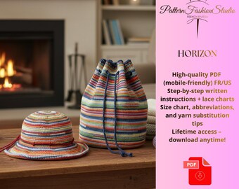 Trendy Crochet digital sewing Pattern Set: Summer Hat & Tote Bag - Instant Download PDF fr/us