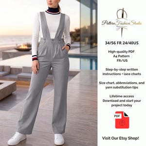 Wide Leg Boho Jumpsuit Digital Sewing Pattern PDF – Women’s Beige Overalls – Loose Fit Sewing Pattern, 36/56 24/40 FR/US