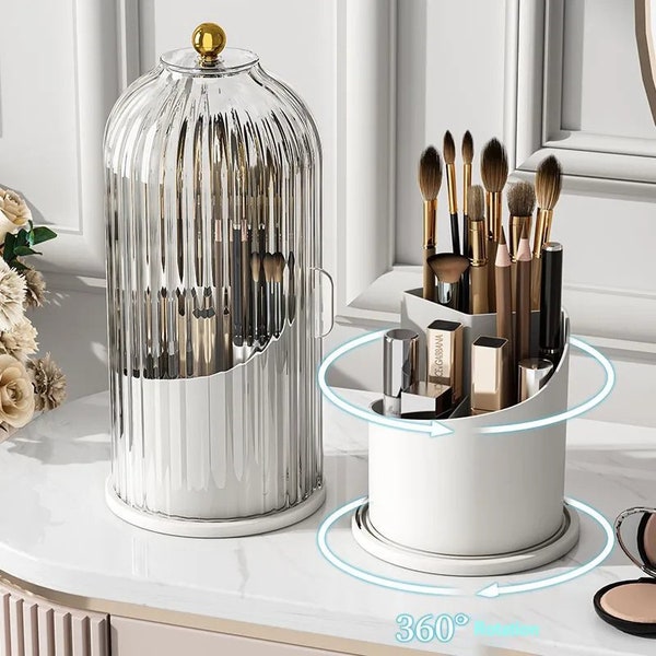 Elevate your vanity with our 360 Rotating Makeup Organizer. Stylish storage for cosmetics and jewelry