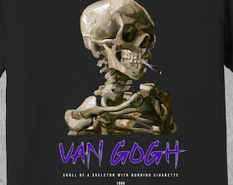 ヴィンセント・ヴァン・ゴッホのスケルトン絵画ユニセックスTシャツ、印象派アートシャツ、ヴァン・ゴッホ愛好家へのギフト、アーティスティックなスケルトンTシャツ、アーティストファン | 1004