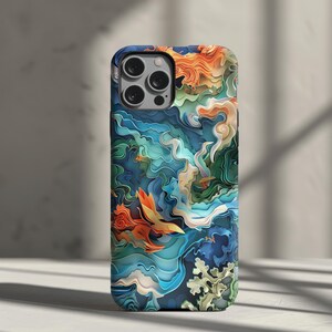 Colorful Abstract Swirls Phone Case, Trippy Psychedelic Cover, Tough Case for iPhone 15, 14, 13, 12+, Samsung S24, S23+, Pixel 5 - 8 | 0336