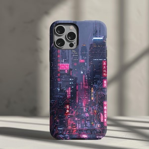 Cyberpunk Cityscape Tough Phone Case, Futuristic Sci-Fi Aesthetic Cover for iPhone 15, 14, 13, 12+, Samsung S24+, Pixel 5 - 8 | 0269