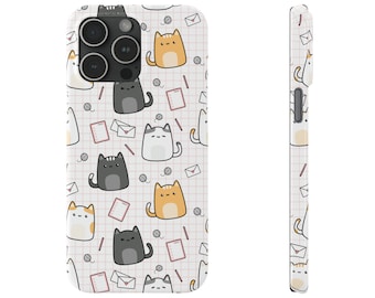 Kawaii Cats iPhone Case | Cute Cat Pattern | Slim Case for iPhone 15, Plus, Pro Max, iPhone 14, 13, 12, 11, X, XR, 8, 7 and more