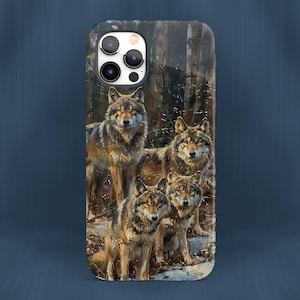 Wolf Pack Phone Case, Forest Animal Aesthetic Art, Tough Case for iPhone 15, 14, 13, 12+, Samsung S23, S22+, Pixel 5, 6, 7 | 0315