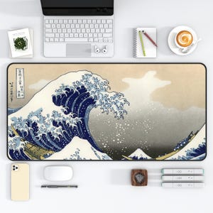 Great Wave Off Kanagawa Desk Mat, Hokusai Art Desk Pad, Japanese XL Mousepad, Nature Desk Mat, Aesthetic Vintage Woodblock Print Mouse Pad