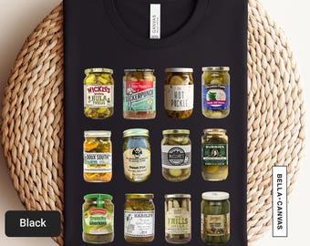 Camiseta con tarros de pepinillos vintage / Regalo para amantes de la gastronomía / Diseño retro de etiquetas de conservas / 1015T