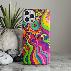 Trippy Psychedelic Phone Case, Cool Groovy Hippie Cover, Tough Case for iPhone 15, 14, 13, 12+, Samsung S24, S23+, Pixel 5 - 8 | 0333