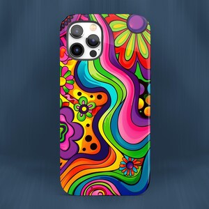 Colorful Trippy Phone Case, Groovy Psychedelic Art, Tough Case for iPhone 15, 14, 13, 12+, Samsung S24, S23+, Pixel 5 - 8 | 0331