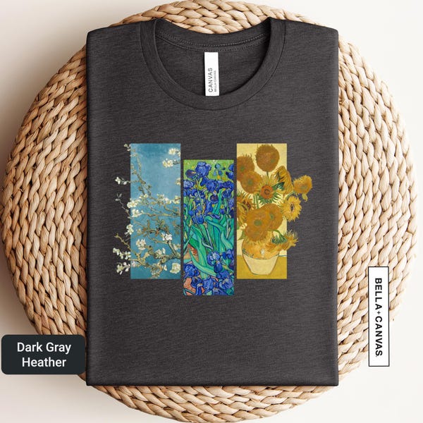 Koszula z motywem kwiatów Van Gogha, koszula z motywem Vincenta Van Gogha w stylu artystycznym, prezent dla nauczyciela plastyki, koszulka z motywem słynnego impresjonizmu, koszulka z kwiatowym motywem cottagecore | 0925