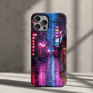 Cyberpunk Cityscape Tough Phone Case, 80s Vaporwave Futristic Vibes for iPhone 15, 14, 13, 12+, Samsung S24, S23+, Pixel 5 - 8 | 0265