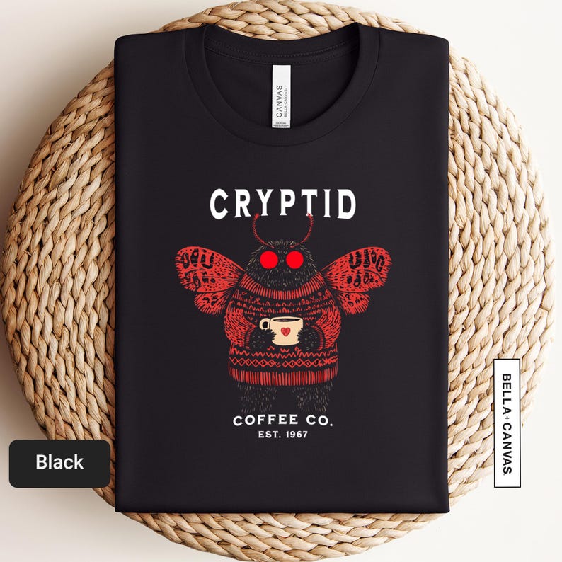 Cryptid koffieshirt, West Virginia Mothman T-shirt, vintage Mothman, Cryptid cadeau, stedelijke legende, grappig monstershirt, Moth Man T-shirt | 0913 afbeelding 1