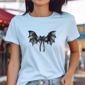 Coquette Gothic Bat and Bows T Shirt, Dark Coquette Tee, Black Bow Whimsigoth Bat T-Shirt, Dark Academia TShirt, Bat Lover Tee | 0590