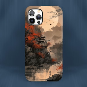Japanese Art Tough Phone Case, Beautiful Classic Japanese Aesthetic Cover, iPhone 15, 14, 13, 12+, Samsung S23, S22+, Pixel 5, 6, 7 | 0296