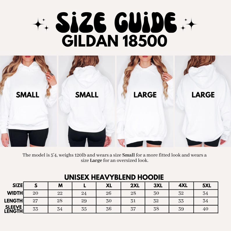 a women's size guide for a hoodie sweatshirt