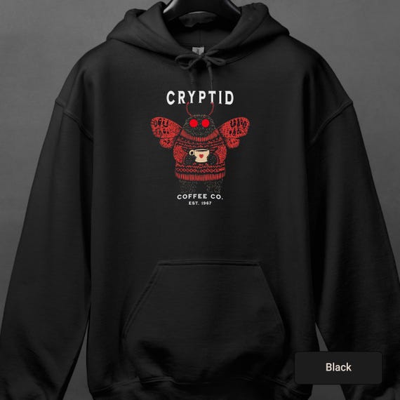 Cryptid Coffee Company Hoodie, Mothman Shirt, Vintage Moth Man Sweatshirt, Cryptid Gift, Urban Legend, Point Pleasant WV Gift | 0960