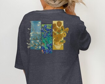 Floral Van Gogh Art T-Shirt, Blooming Branch Iris Sunflowers Impressionist Aesthetic Top | 0925B