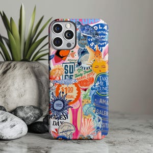 Funda para teléfono con collage de verano vintage/tablero de ideas, diseño playero retro Y2K/iPhone 15, 14, 13, 12+, Samsung S23, S22+, Pixel 5, 6, 7 0258