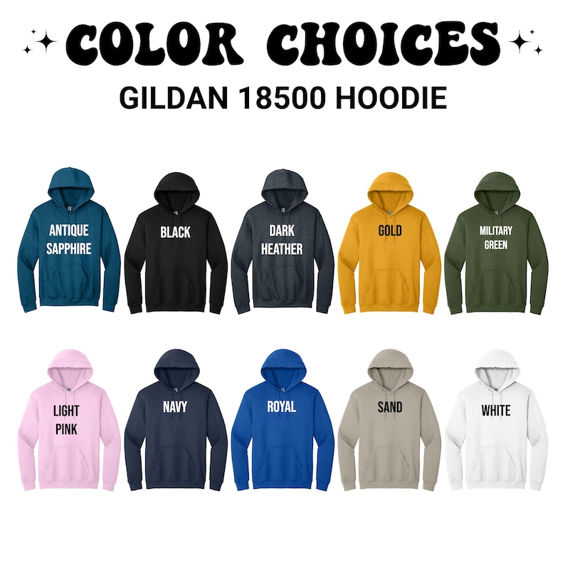 a group of different colored hoodies with the words'color choices '
