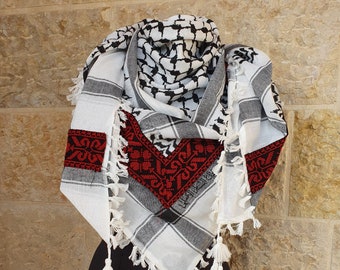 Beautiful Palestinian Handmade Kufiya with traditional Palestinian stitches.