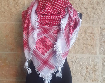 handmade in Palestine red and white Kufiya.