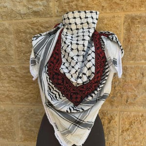 Tatreez Kufiyah scarf (made in Palestine)