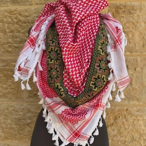 Tatreez Kufiyah scarf (made in Palestine)
