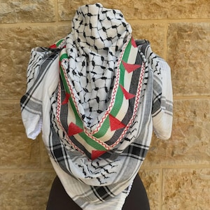 Tatreez Kufiyah scarf (made in Palestine)