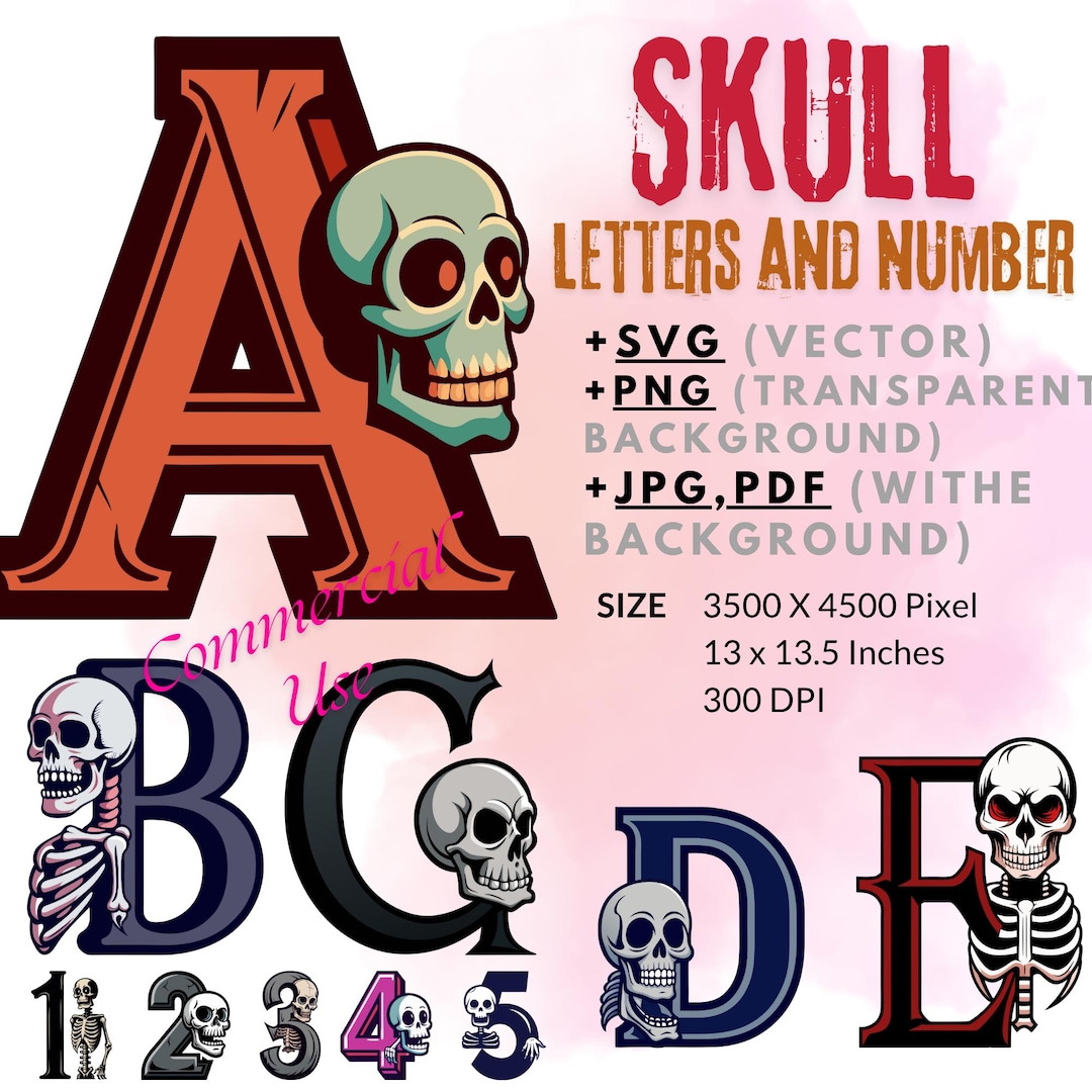 Letters Skull Clipart, - Etsy
