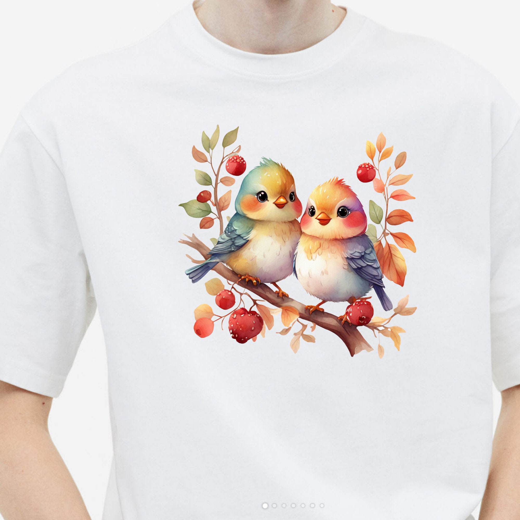 20 PNG Cute Chibi Bird Clipart, Perched on a Branch, Berry, Autumn ...