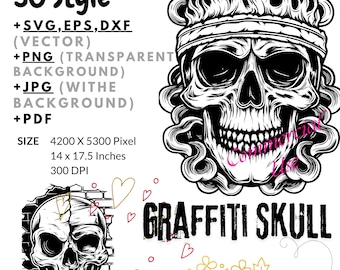 Vector de calavera de graffiti, vanguardista, hip hop, aerosol, esqueleto de graffiti (descarga digital SVG, PNG, JPG)