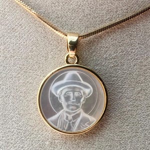 Jose Gregorio Hernandez Necklace: 18K Gold-Plated Mother of Pearl Pendant