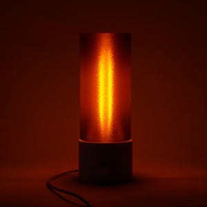SEER Table Lamp by RJD - Dimmable LED, Solid Brass Accents, Twist Cord, Dark Amber Ambient Lighting