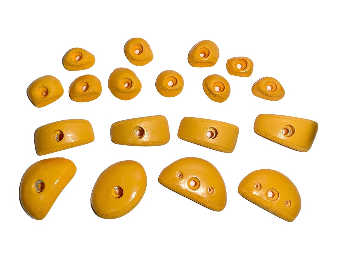 Set of Light Orange/yellow Dual Tex Rock Climbing Holds crimps, Jugs