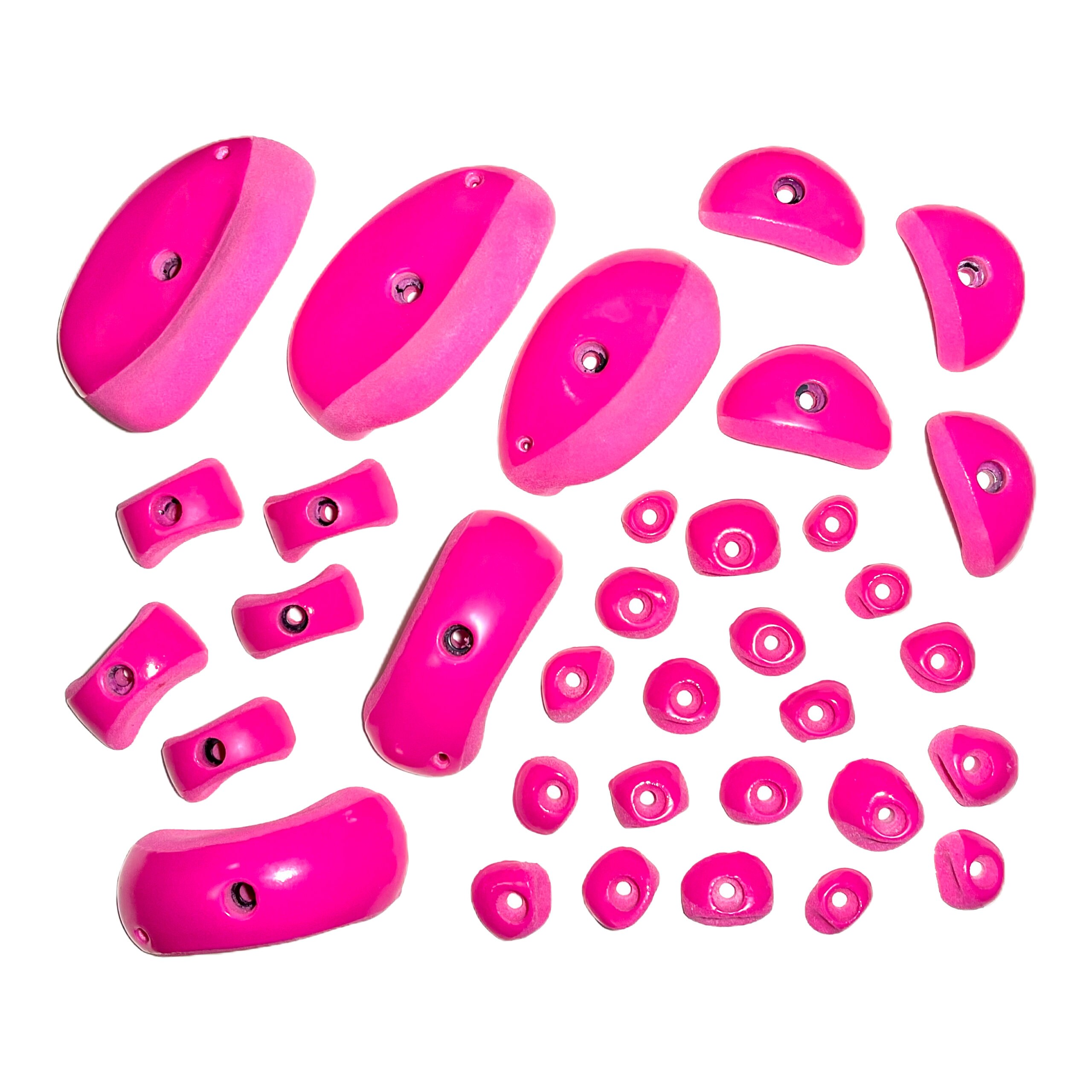 Large Set of Pink Dual Tex Rock Climbing Holds crimps, Jugs, Pinches
