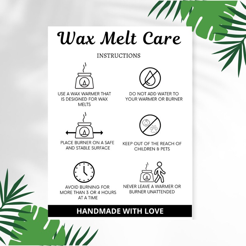 Custom Wax Melt Care Card Template, Printable Wax Melt Instructions for ...