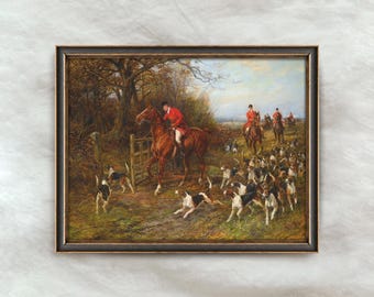 Vintage Fox Hound Hunting Painting | Rustic Horse and Hound Artwork | Countryside Hunter Decor | Digital Download