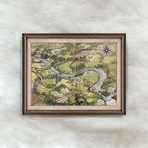 Mapa del río El viento en los sauces / Arte vintage para habitación infantil / Pintura antigua de cuento / Decoración de pared para habitación infantil / Descarga digital