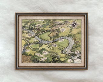 Wind in the Willows River Map | Vintage Children's Room Art | Antique Storybook Painting | Nursery Wall Decor | Digital Download
