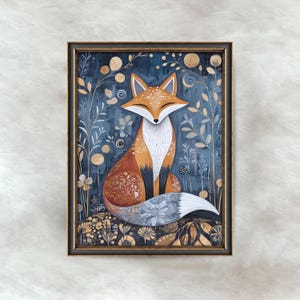 Skandinavische Himmelsfuchs Kunst | Skurrile nordische Volkskunstkunst | Mystische Wald Dekor | Fairycore Kern Fuchs Wand Kunst | Digitaler Download