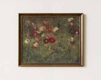 Vintage Poppy Field Painting | Rustic Floral Landscape Wall Art | Antique Wildflower Meadow Decor | Digital Download